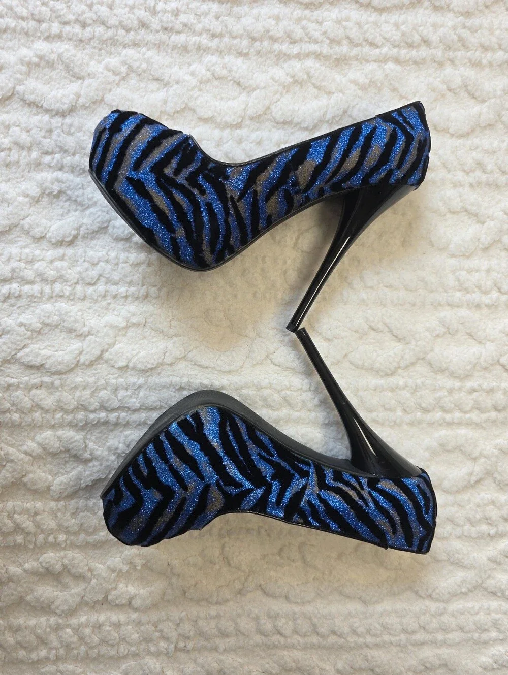 SHl by Journeys Blue Glitter Zebra Platform Stiletto Heels 7 (Estimate)